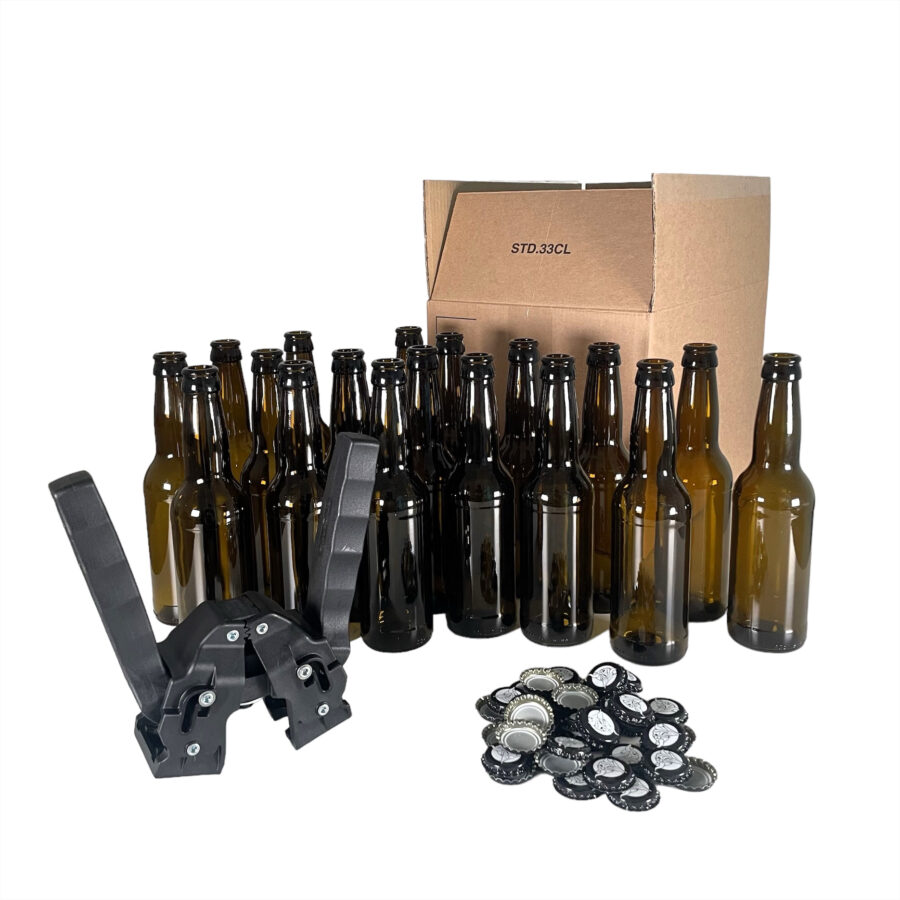 COMBO 18 BOTTIGLIE STD. 33 CL. + VIK CAPPER D. 26 + 100 TAPPI CORONA D. 26